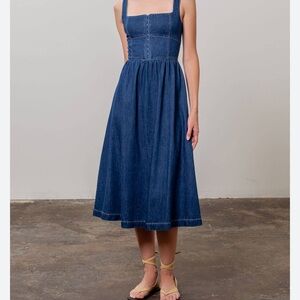 Moon River Blue Pleated Sundress Sleeveless